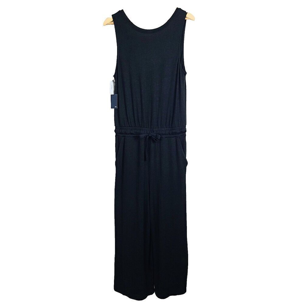NEW Wilfred Free Izabel Tank Jumpsuit M Black Knit Cinch‎ Waist Sleeveless Crop